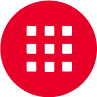 Nine small white squares inside of a red circle